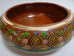 Mexican Tlaquepaque Bean Pot Red Clay Spiral Glazed 10″ Single Handle w Lid