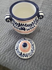 Mexican Inspired Talavera Pottery , Hand Painted Canister, Lg, With Lid!