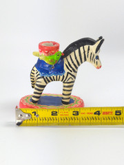 Vintage Mexican Folk Art Candle Holder Handmade Zebra Birds Clay Pottery