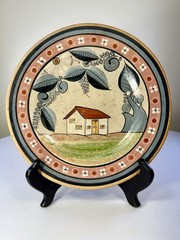 Mexico Tonala Folk Art Sitting Man Decorative Plate 10” Round Signed By Artist