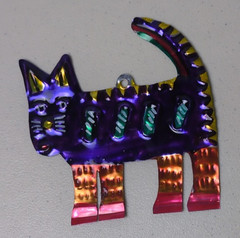 CAT Coyote armadillo Hand-Punched Tin Ornament 3.5” Mexican Folk Art Mexico