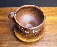 Set Of 4 Vintage Mexican Red Clay Cup and Saucer- Handcrafted Mexico