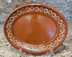 Serving Platter Green Mexican Terracotta Red Barro Clay 12-12 1/4″