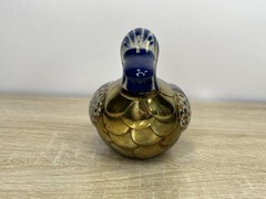Vintage Tonala Mexican Gilt Brass & Pottery Duck Sculpture Folk Art
