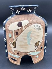 Vtg mexican art ceramic “Buffalo “vase, mid century modern, spanish style