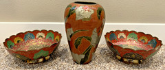 3 Brass Cloisonne Decorative Arts. Made In India. 2 Trinket/Jewelry Bowls & Vase