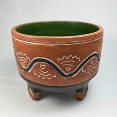 Mexican Modernist Sgraffito Folk Art Tripod Footed Bowl Leopoldo De Mexico
