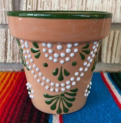 Mexican Ceramic Flower Pot Planter Folk Art Pottery Handmade Talavera #1