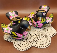 Vintage Tonala-Style Mexican Folk Art Bird Taper Candle Incense Holders Pair