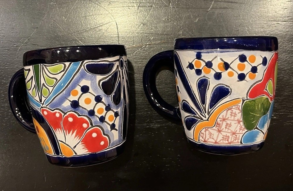 2 talavera pottery Mugs, Handmade Signed Tea/Coffee NWOT/ Lead Free 3”x3.5”
