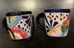 2 talavera pottery Mugs, Handmade Signed Tea/Coffee NWOT/ Lead Free 3”x3.5”