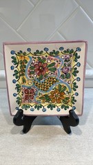 Arte Cruz Talavera Mexican Pottery Square Plate Hand Painted Floral 8.5