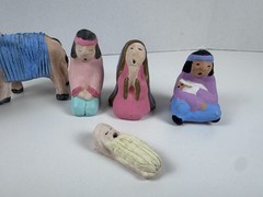 Mexican Nativity Set Folk Art Handmade Hand painted Clay Unknown Artist