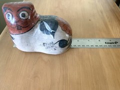 CLASSIC TONALA POTTERY CAT FIGURE MEXICO BRUNIDO NAHUAL SHAMAN 5.25” L SIGNED