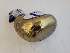Vintage Tonala Mexico Duck Handmade Painted In Armor Brass and Ceramic