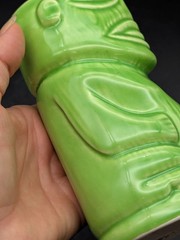 Vintage Green Ceramic Tiki Mug Mexico Maya Aztec Face Cup Souvenir Barware 5.5″