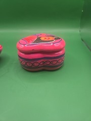 Talavera Pottery Folk Art Heart Trinket Box & Fish Pink Mexico Terracotta