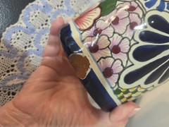 Mexican Talavera Planter Pot Hand Painted Floral Folk Art Pottery Ceramic Chip
