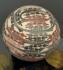 Mata Ortiz Pottery Etched Seed Pot Gecko Lizards Iguana Efren Ledezma Art Mexico