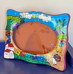 MEXICO Picture Frame Table Top Hand-Painted VILLAGE SCENE 6×8″ Folk Art EUC