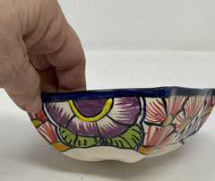 Talavera Mexican Pottery Pentagon 5 Sided Folk Art Floral Bowl Vintage