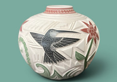 Mata Ortiz Pottery Martin Olivas Quintana White clay Olla Vase Jar Art Mexican