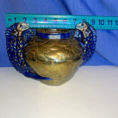 Sergio Bustamente Style Mexico Art Pottery Brass Scales Iguana Handle Vase