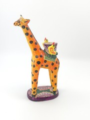 Vintage Mexican Folk Art Candle Holder Handmade Giraffe Birds Clay Pottery Large