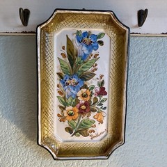 Vintage Mexican Art Pottery Serving Plate Wall Decor Floral Signed