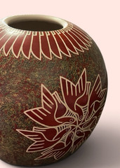 Mata Ortiz Pottery Leonel Lopez Saenz Floral Ducks Birds Flowers Mexican Clay