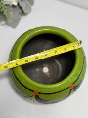Vintage Mexican Hand Made Green And Black Pottery Planter w/ Drain Hole 5.5” T