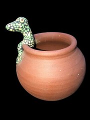 Terracotta Pot W/ Iguana by Iguana Jack Accent 6″x5″ Belize Unique Decor Piece H