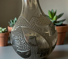 Mata Ortiz Pottery Eduardo Quintana Black On Black Iguana Gecko Lizard Mexican