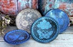 Blue Hummingbird Tripod Clay Plate Handmade Michoacán Mexico Folk Art Small Sz