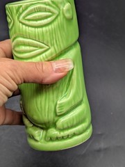 Vintage Green Ceramic Tiki Mug Mexico Maya Aztec Face Cup Souvenir Barware 5.5″