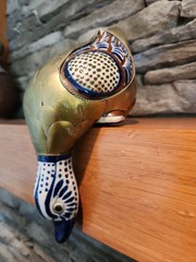 Vintage Mexican Pottery Folk Art Shelf Sitter Diving Duck Bird Armored Brass