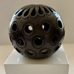 Oaxaca Mexico Hand Carved Pierced Black Clay Luminary Candle Holder About 5 x 5