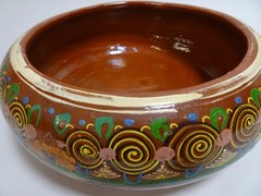 Mexican Tlaquepaque Bean Pot Red Clay Spiral Glazed 10″ Single Handle w Lid