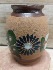 Mexican Pottery Mini Vase Floral Blue Green White Sand 4″
