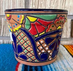 Lg Mexican Ceramic Flower Pot Planter Folk Art Pottery Handmade Talavera #5