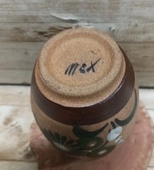 Mexican Pottery Mini Vase Floral Blue Green White Sand 4″
