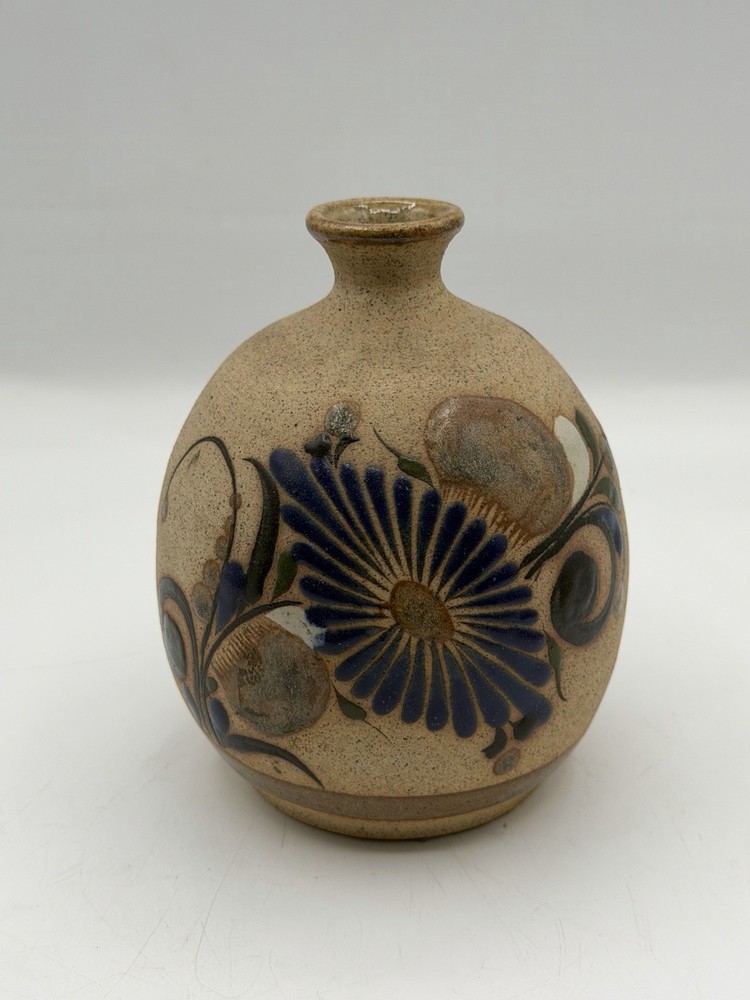 Vintage Floral Flower Tonala Mexico Folk Art Pottery Vase Signed Z Mex ZMex