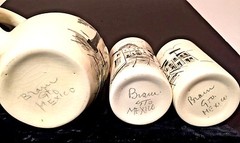3 pc Mexico Pottery Pitcher 2 Tumbler Set Signed Guanajuato GTO Modern St Scenes