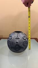 Mid Century Modern Oaxaca Mexico Barro Negro Black Clay Pottery Small Round Vase