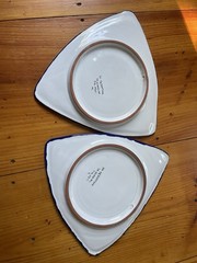 2 Talavera Plates Triangle Floral Mexican Pottery Folk Art 10″ Sebastian Hangs
