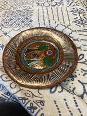 Vintage Hand-Painted Mexican Folk Art Decorative Plate Wall Hanging-Terra Cotta