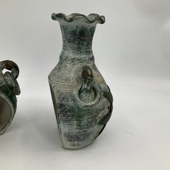 2- Mexican Folk Art Pottery Stone and Brass Chimnea’s Outdoor/ Indoor