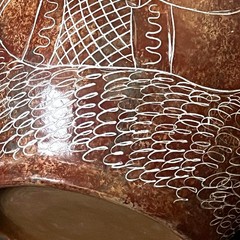 Handmade Mexican Red Clay Pottery Vase Etched Mata Ortiz Style Vintage 9-1/2″
