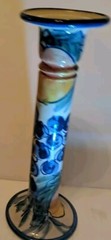 VTG Mexican Art Pottery Grape Peach Hand Painted Single Candlestick 8″ Tall