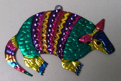 CAT Coyote armadillo Hand-Punched Tin Ornament 3.5” Mexican Folk Art Mexico